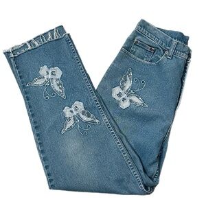 Y2K Vintage The Quacker Factory stretch cotton Jeans w/Embroidered butterflies 8